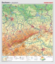 Wandkarte Sachsen, physisch/politisch, 147x169 cm