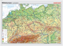 Wandkarte Mitteleuropa, phys./pol., 202x147 cm, mit Bestäbung