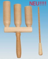Guiro dreifach, aus Buche natur, gerillt, mit Scraper Guiro dreifach, aus Buche natur, gerillt, mit Scraper