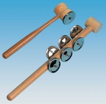 Schellenstab aus Buche, 6 Paar Schellen, natur