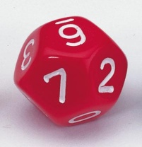 Zwölfflächige Schulwürfel 0-10 und Joker, rot