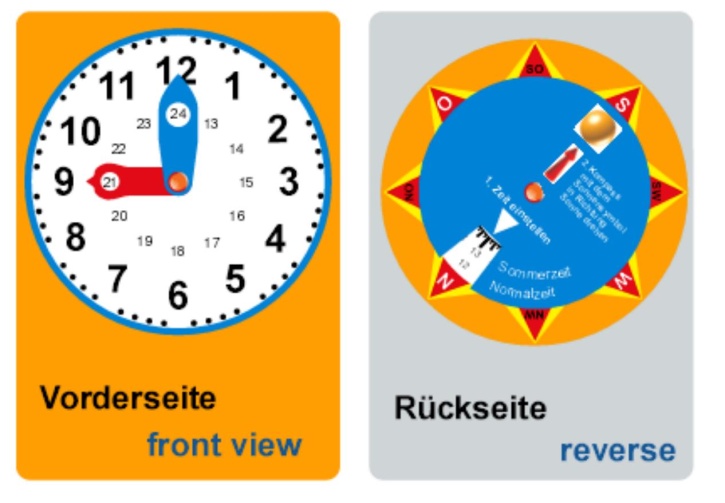 Bastelbogen Lernuhr und Sonnenkompass