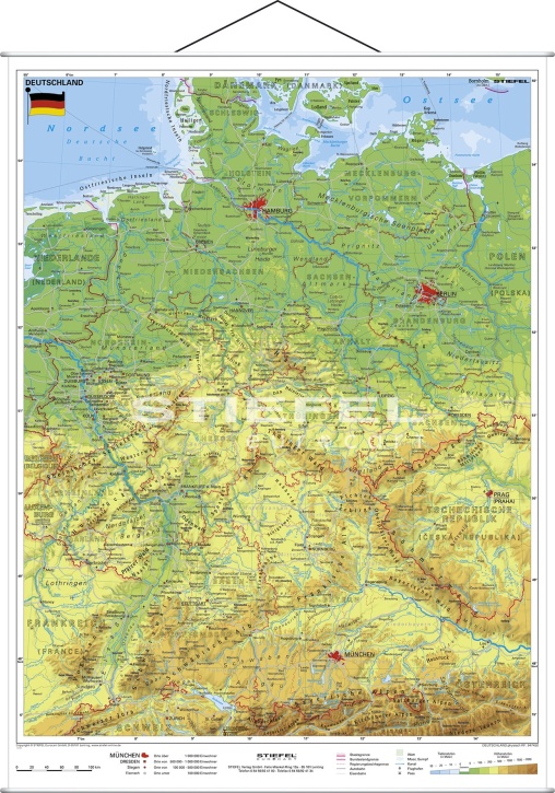 Wandkarte Deutschland, physisch, Format: 120x160cm