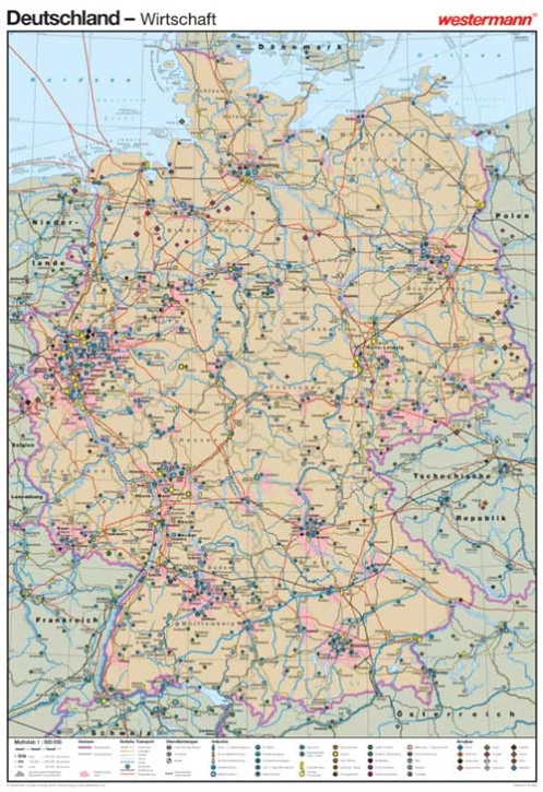 Wandkarte Deutschland, Wirtschaft, 147x202 cm
