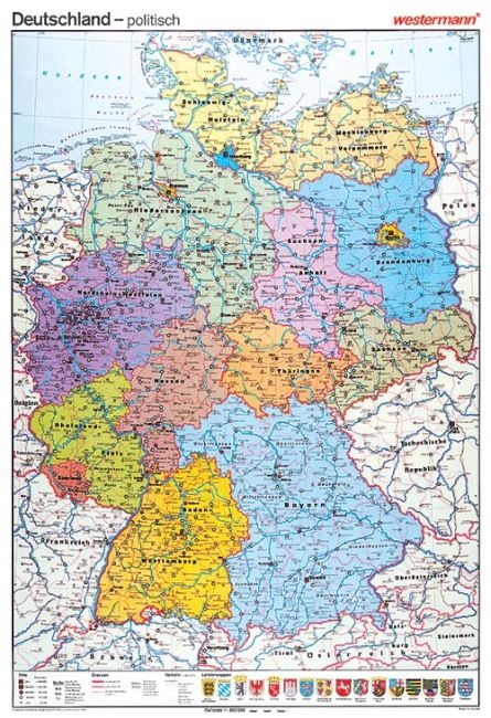 Wandkarte Deutschland, politisch, 147 x 202 cm