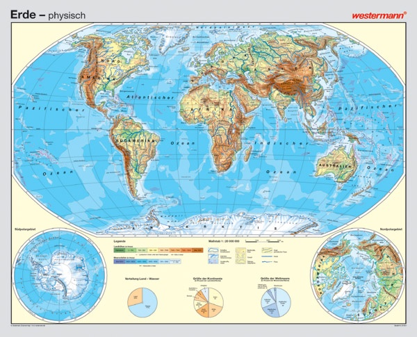 Wandkarte Die Erde, physisch/politisch, 186x150 cm