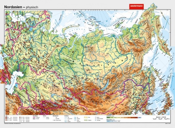 Wandkarte Nordasien, physisch/politisch, 202x148 cm