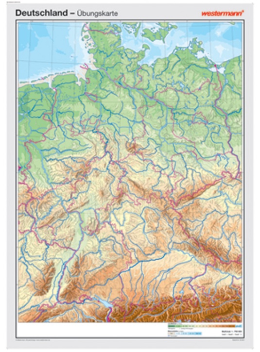 Wandkarte Deutschland, physisch/stumm, 100x140cm
