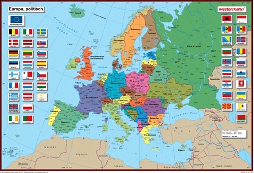 Posterkarte Europa, politisch (P) mit Flaggen  100x70 cm