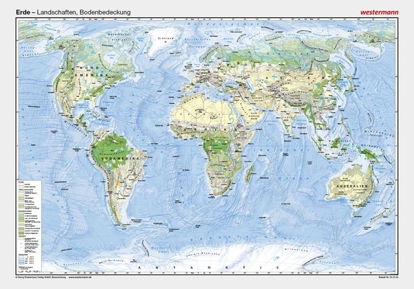 Posterkarte Erde: Landschaften / Bodenbedeckung, 100 x 70 cm