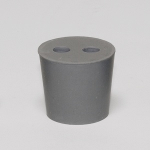 Gummistopfen, grau, mit 2 Bohrungen 8 mm, 45/38 mm