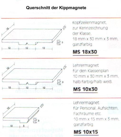 Satz Kippmagnete für Stundenplan, signalrot mit Streifen - weiß