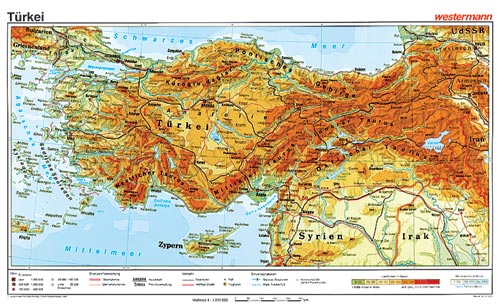 Schulwandkarte Türkei physisch, Format 160x100 cm