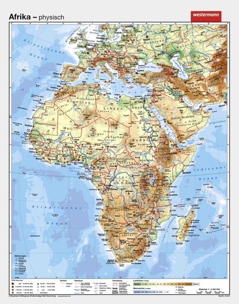 Wandkarte Afrika physisch/politisch, Format 130x165 cm, topaktuell