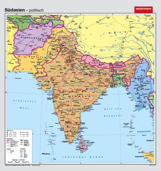 Wandkarte Westermann Südasien Indien Asien Geografie