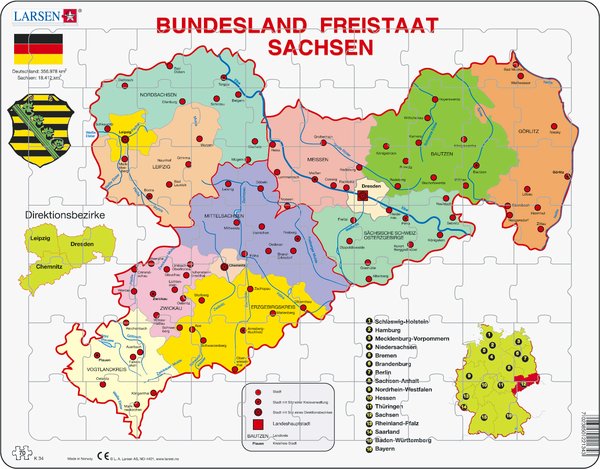 Lehrmittel Puzzle Sachsen politisch Lernpuzzle K34lar