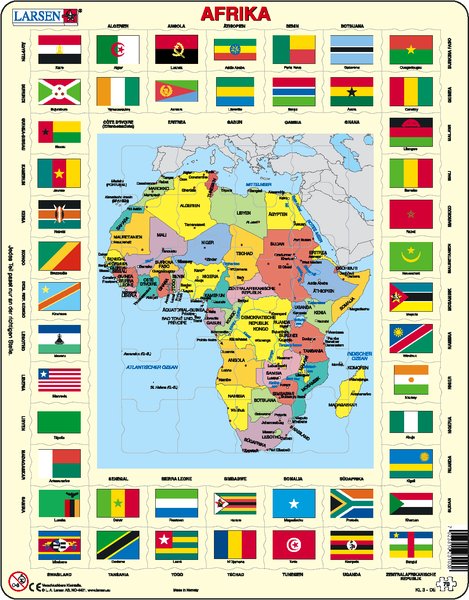 Puzzle - politische Karte und Flaggen - Afrika, Format 36,5x28,5 cm