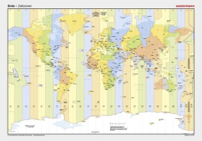 Posterkarte Erde: Zeitzonen, 100 x 70 cm